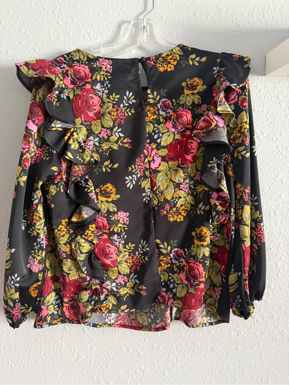 Revolve Likely Black Pink Floral Ruffled Blouse Womens Coquette Girly - Picture 2 of 5